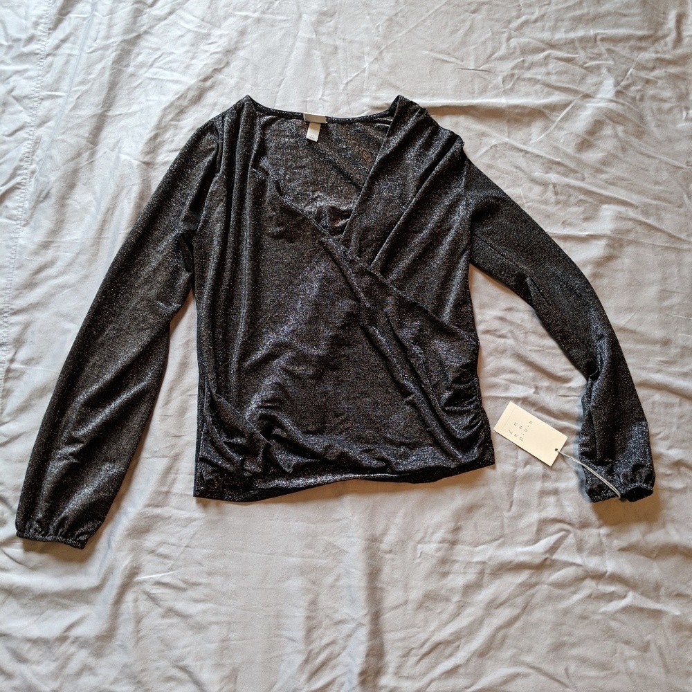 A new day cross front long sleeve glitter top xs